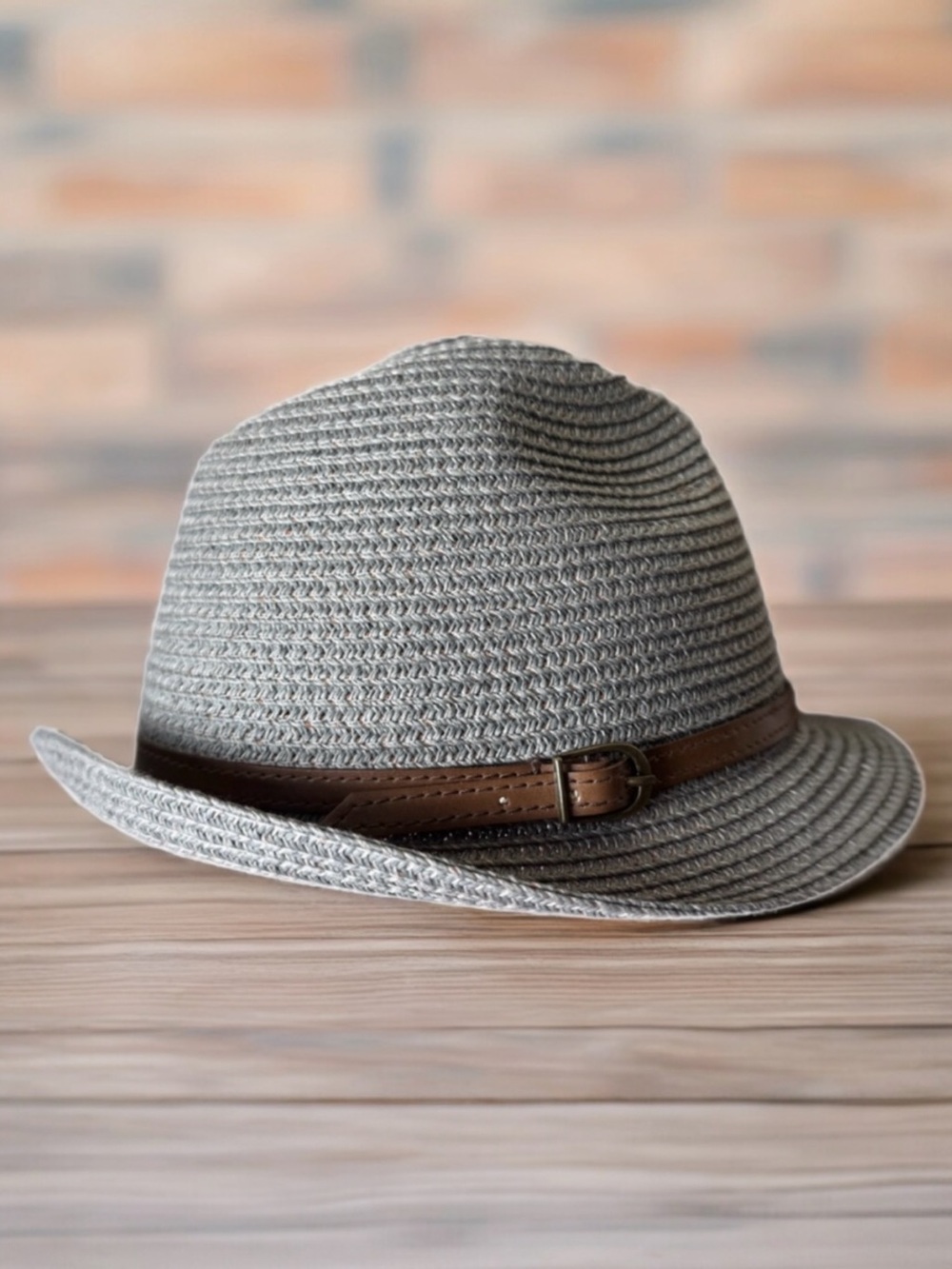 🆕💞Nordstrom Sage Green Woven Paper Fedora Hat Brown Leather Buckle Trim • NWT